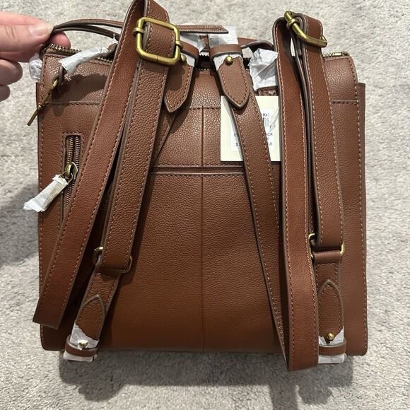 Fossil $250 Elina Convertible Backpack Leather Small Brown Satchel Minimalist - Picture 5 of 12